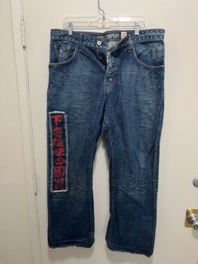 Guess Men's Dark Blue Straight Jeans with Red Patch